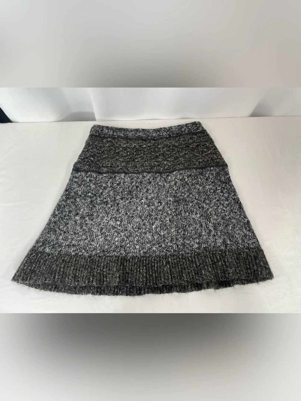 PrAna Knit Sweater Skirt Gray Marled Knit Wool Mohair Blend Flare Hem Boho  M